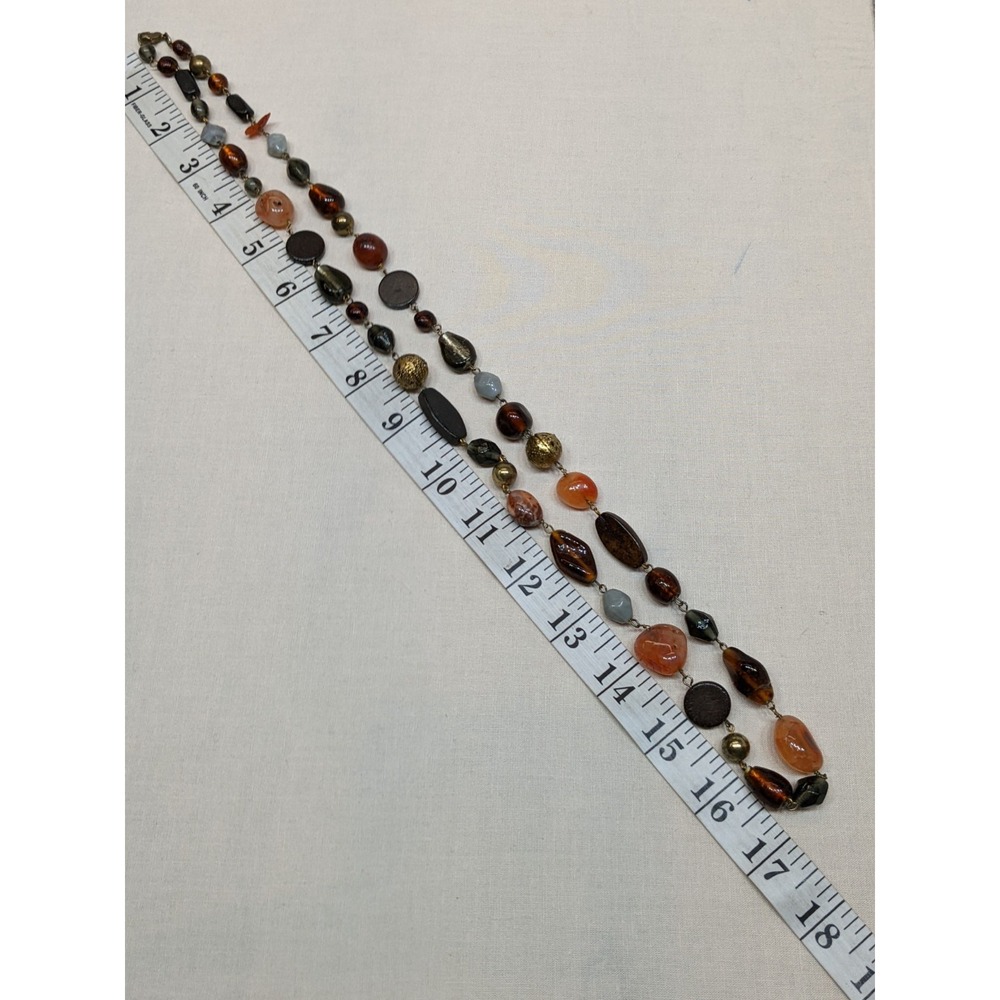 Beggars Beads Necklace Agate Stone Glass Wood Tone Boho Gold Tone ~32" - Picture 6 of 6
